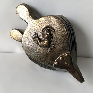 Vintage dark brass copper color cast metal wall pocket